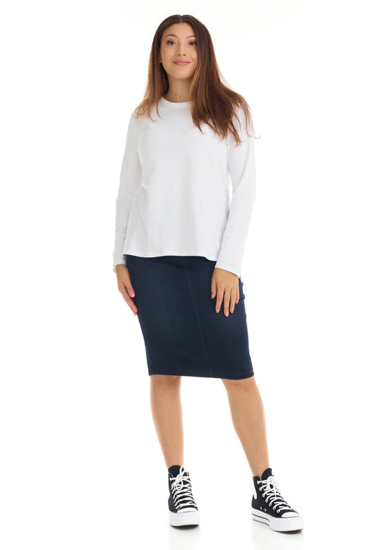 Womens Long Sleeve Cotton Top - WHITE