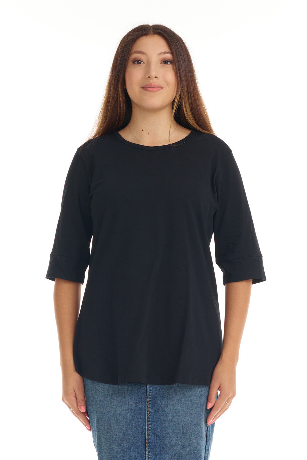 Womens Elbow Sleeve Cotton Tunic Top