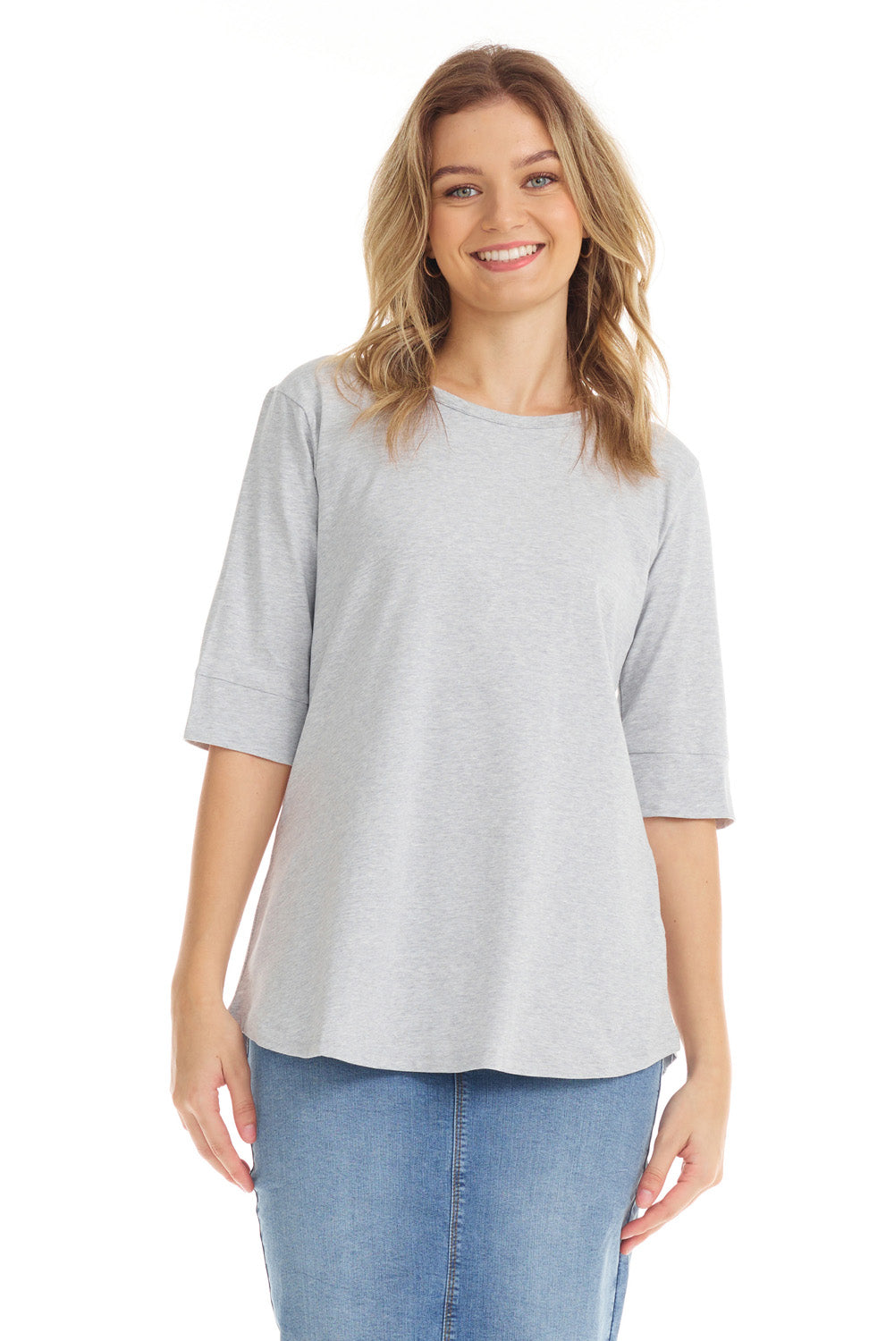 Womens Elbow Sleeve Cotton Tunic Top