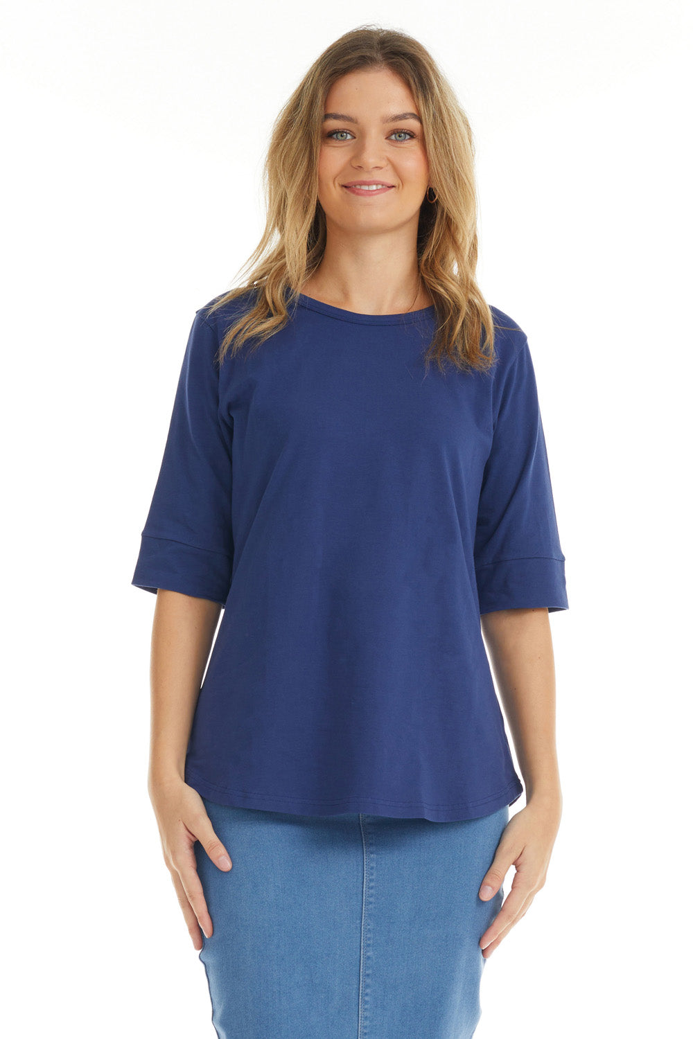 Womens Elbow Sleeve Cotton Tunic Top