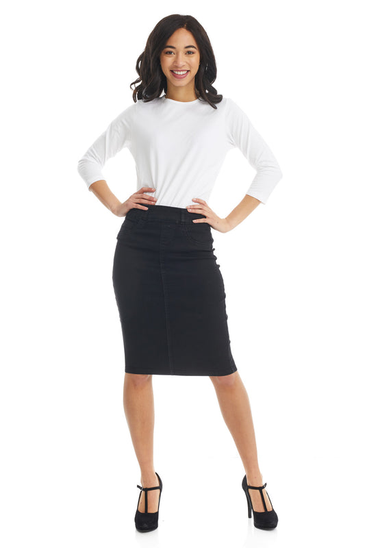Esteez BROOKLYN Denim Skirt - Below the knee Jean Skirt for women - Black Short