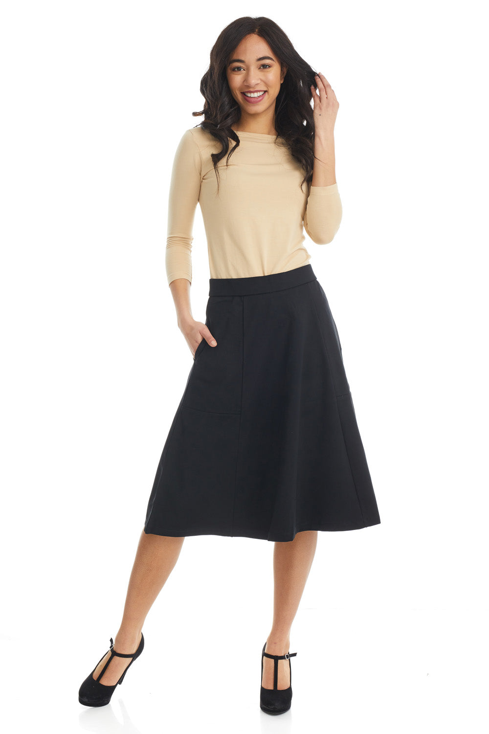 black flary below the knee office skirt for women