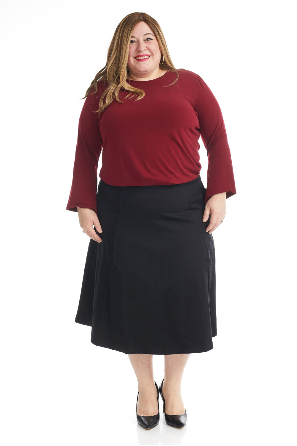 black tznius flary below the knee office skirt for women