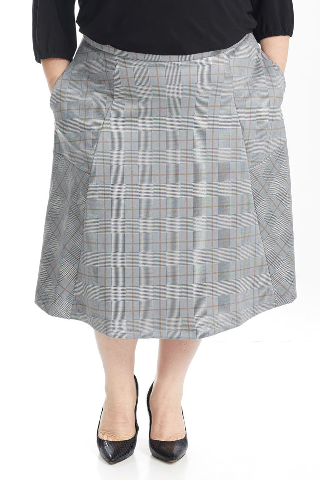 plus size plaid tznius flary below the knee office skirt for women