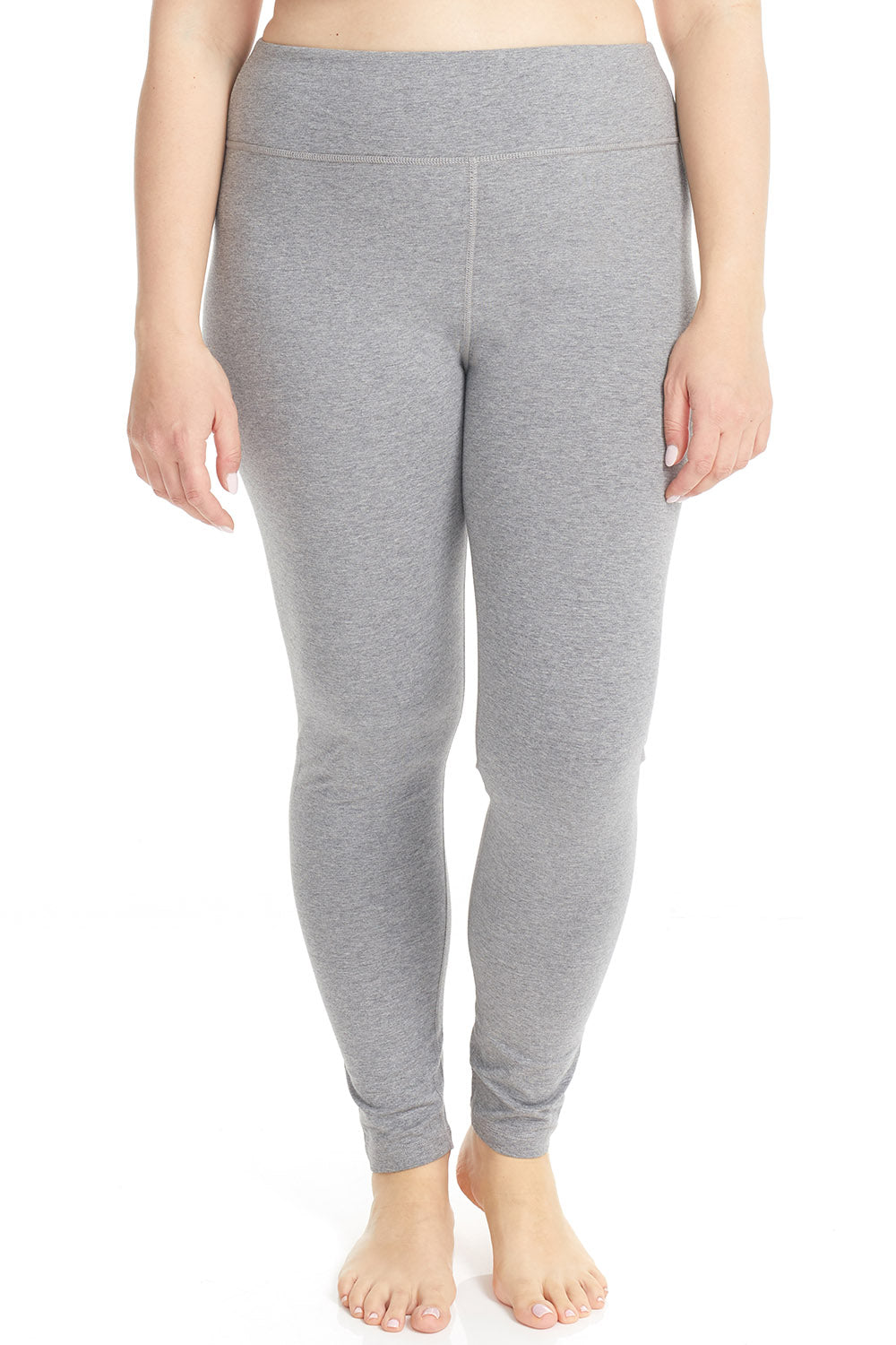 plus size woman wearing cotton dark gray long leggings