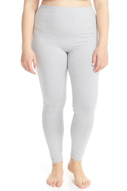 plus size woman wearing cotton gray long leggings