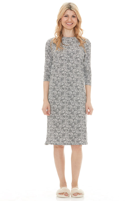 Esteez Women's Soft and Comfy Cotton Spandex Nightgown Pajamas - GREY LEAVES