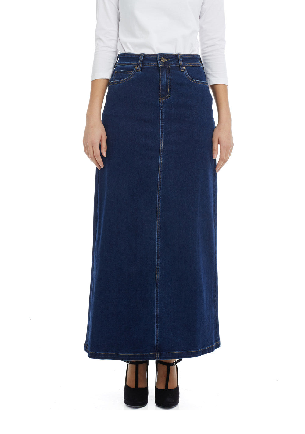 Ankle long denim maxi A-Line jean skirt 'Georgia'