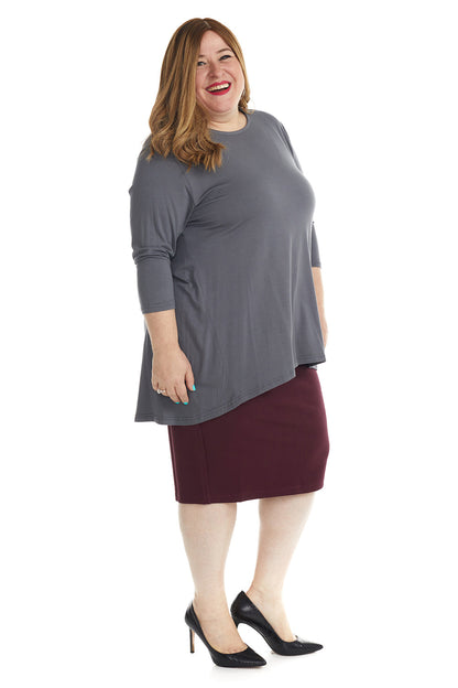 burgandy tznius pencil skirt for women