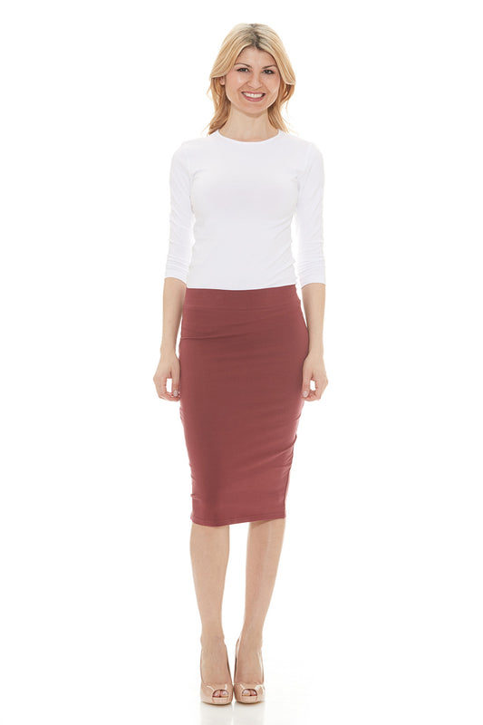 Esteez Modest Shell Skirt - Cotton Spandex Lightweight Pencil skirt for WOMEN - BURGANDY