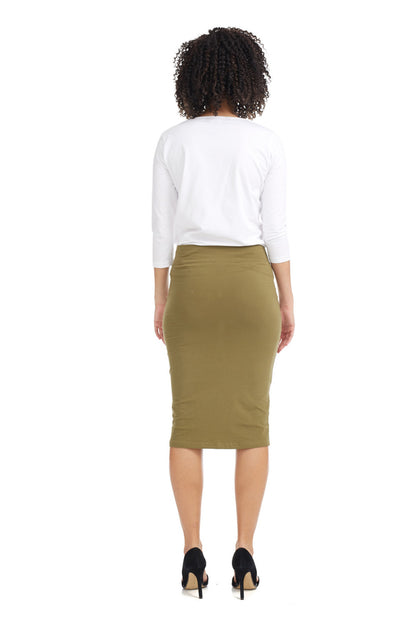 Esteez Modest Cotton Shell Pencil Skirt - ARMY GREEN