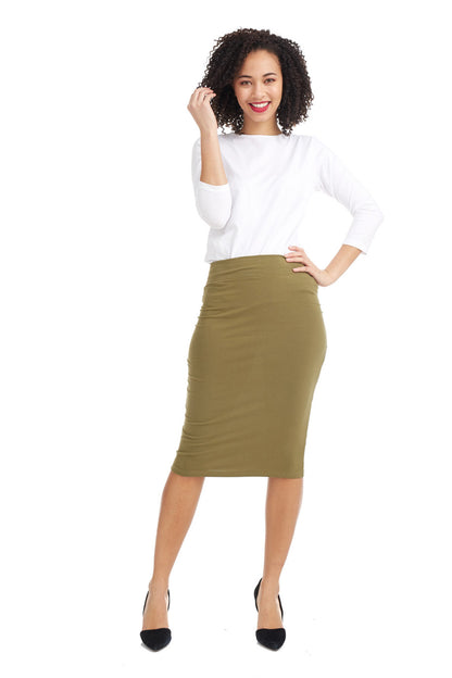 Esteez Modest Cotton Shell Pencil Skirt - ARMY GREEN