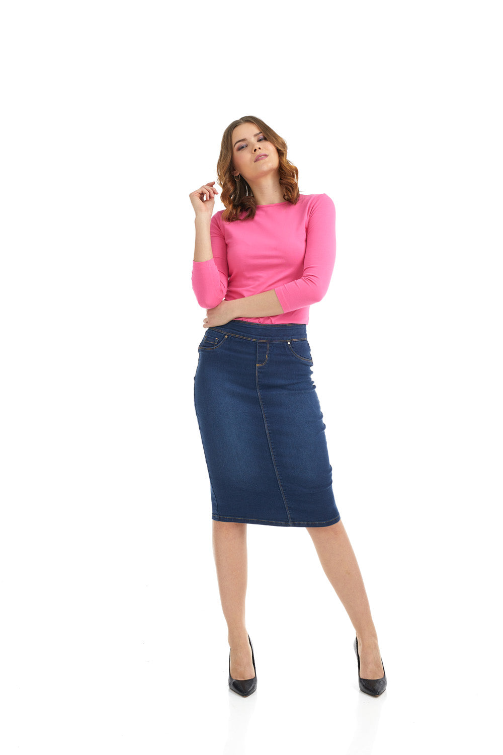 High waisted jean pencil skirt best sale