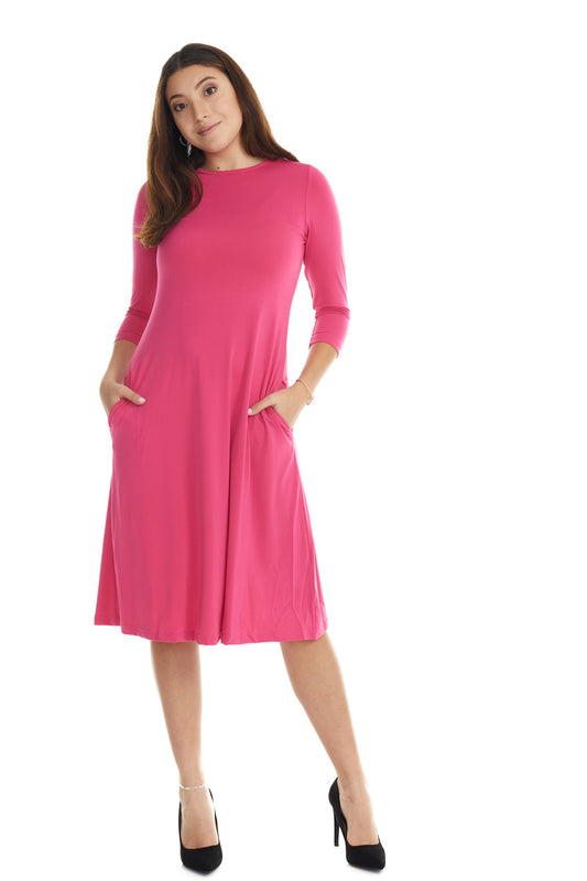 Esteez TAMMEE Dress - Womens Classic Fit and Flare Dress with pockets - FUCHSIA