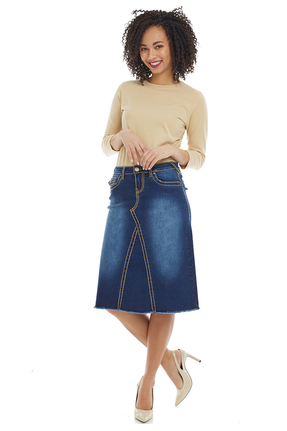 Modest Below the Knee A-line Flary Jean Skirt for Women 'Victoria'