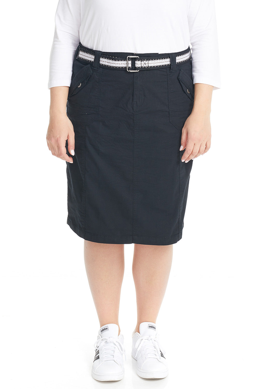 plus size black Stretchy Cargo Knee Length office Pencil Skirt for Women