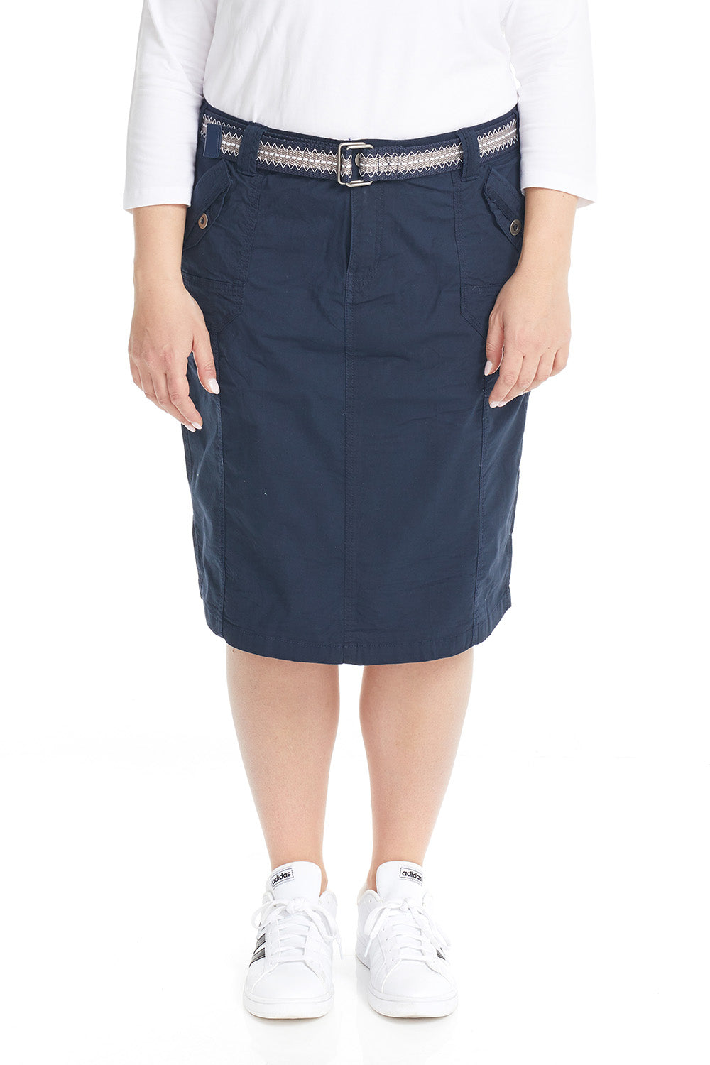 plus size navy Stretchy Cargo Knee Length office Pencil Skirt for Women