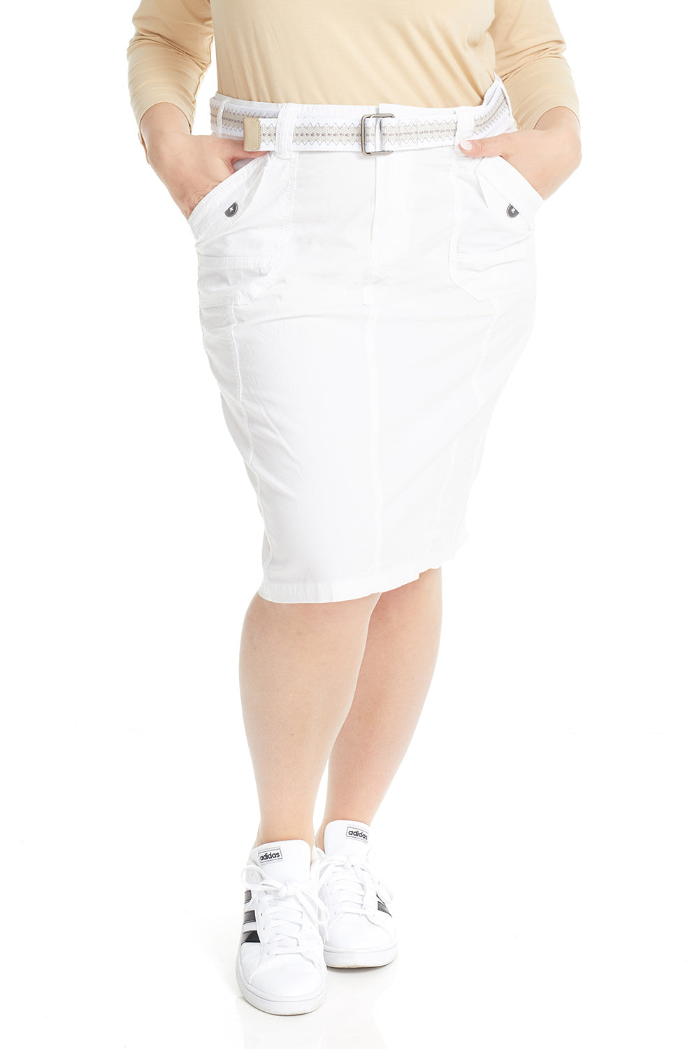 plus size white Stretchy Cargo Knee Length office Pencil Skirt for Women