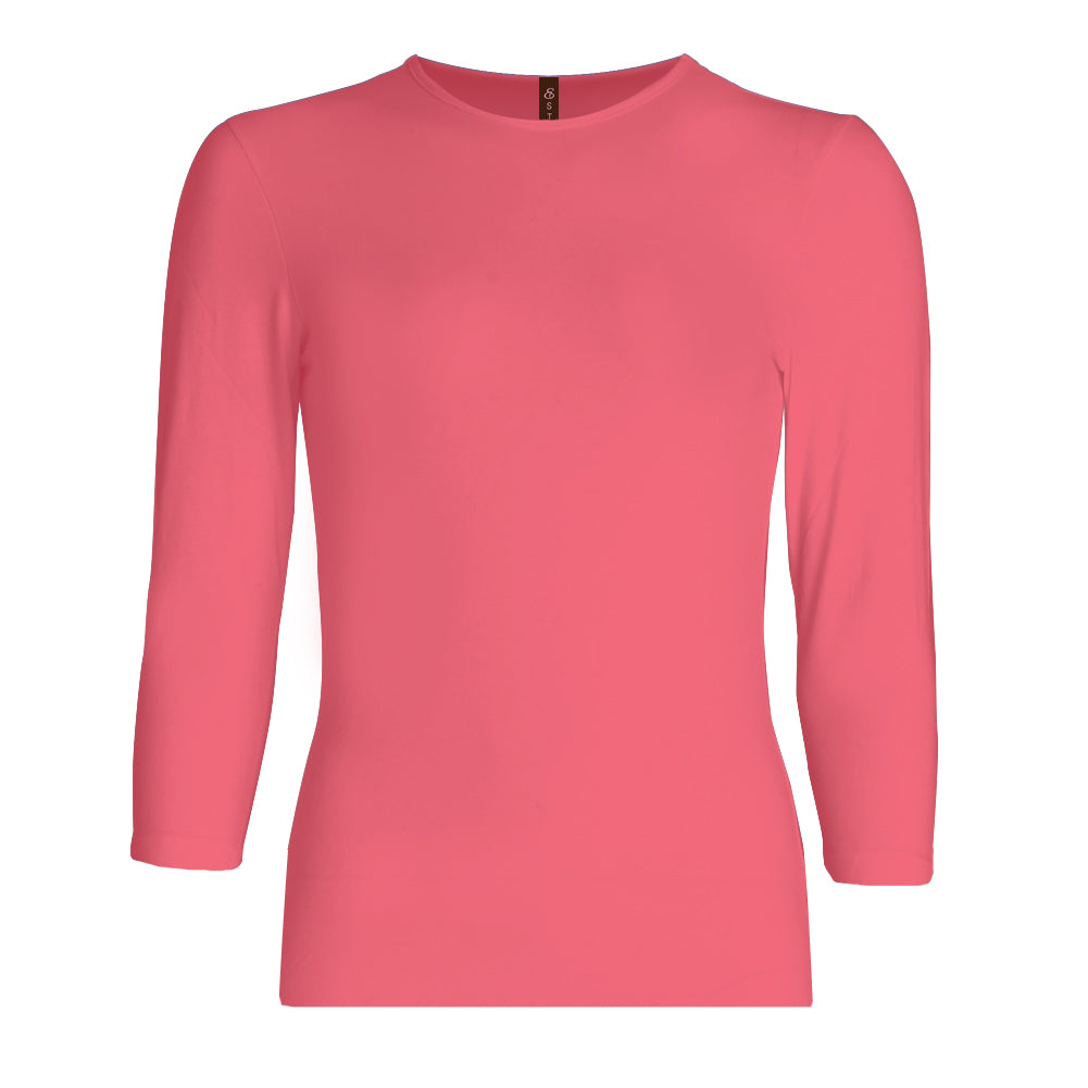 dark pink 3/4 sleeve snug fit cotton layering shirt for girls