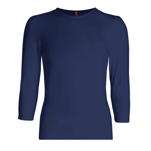 navy blue 3/4 sleeve snug fit cotton layering shirt for girls