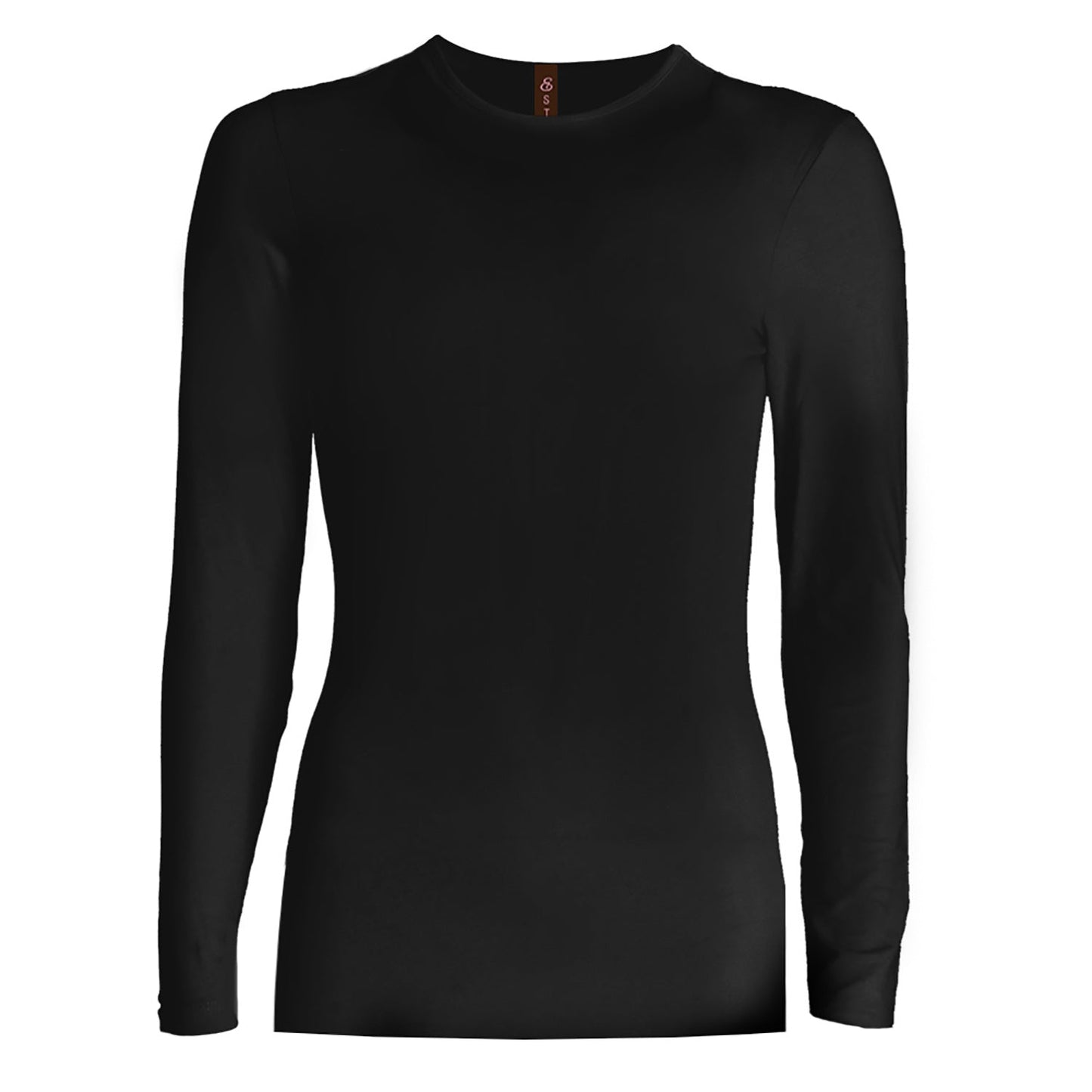 Black Long Sleeve Relaxed Fit Cotton Crew Neck Layering Shirt Top for Girls