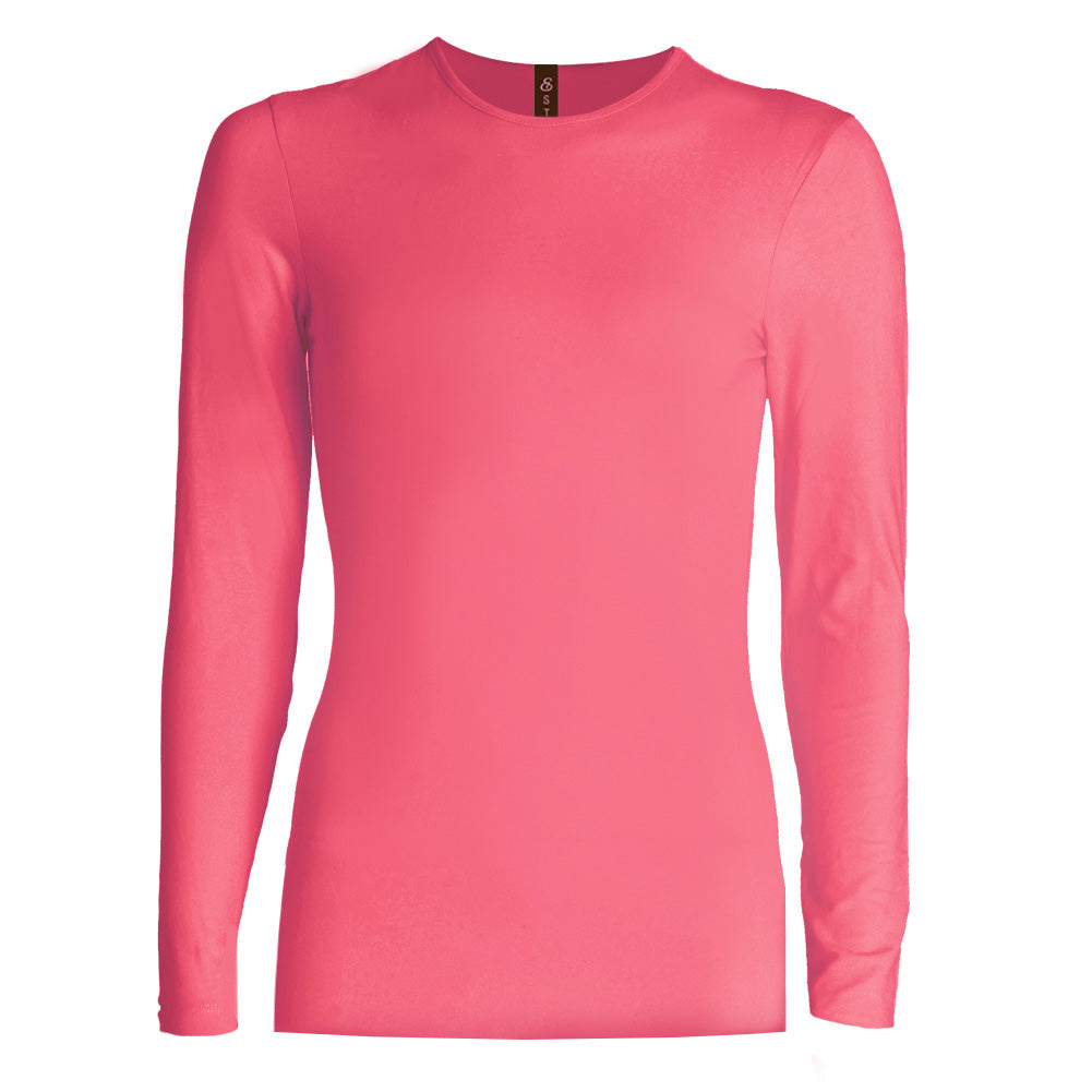 Esteez Long Sleeve - SNUG FIT - Cotton Spandex Layering Shell / Top for GIRLS - DARK PINK
