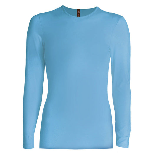 light blue modest long sleeve cottoncrew neck layering shirt for girls