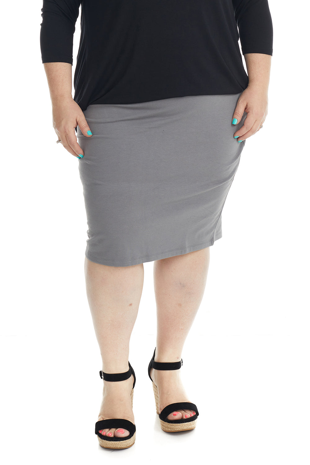 dark grey modest over size cotton knee length pencil skirt