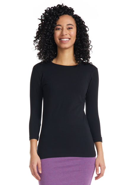 black high crew neck 3/4 sleeve modest layering shirt