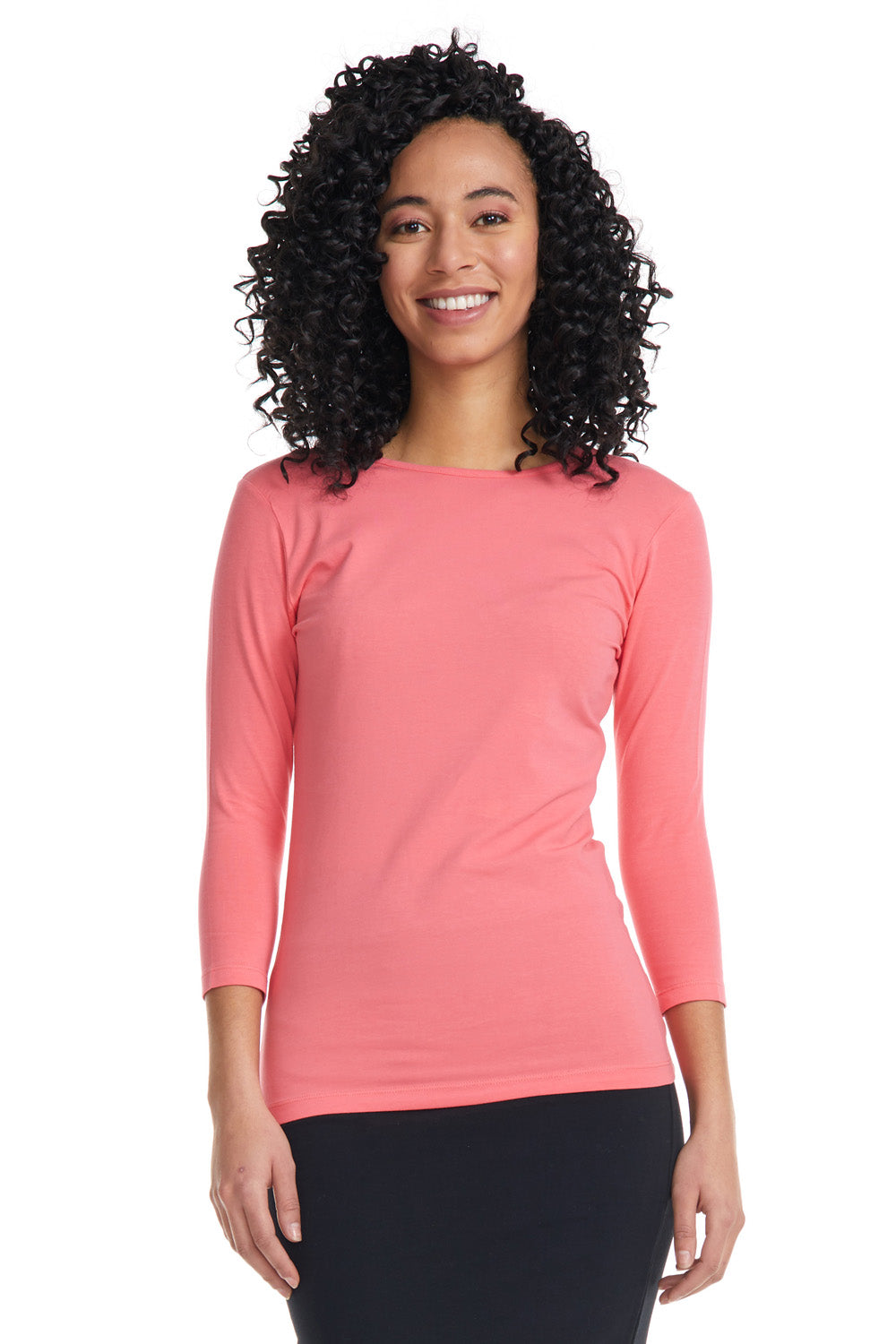 pink high crew neck 3/4 sleeve modest layering shirt