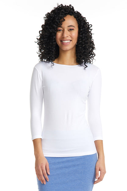 White high crew neck 3/4 sleeve modest layering shirt