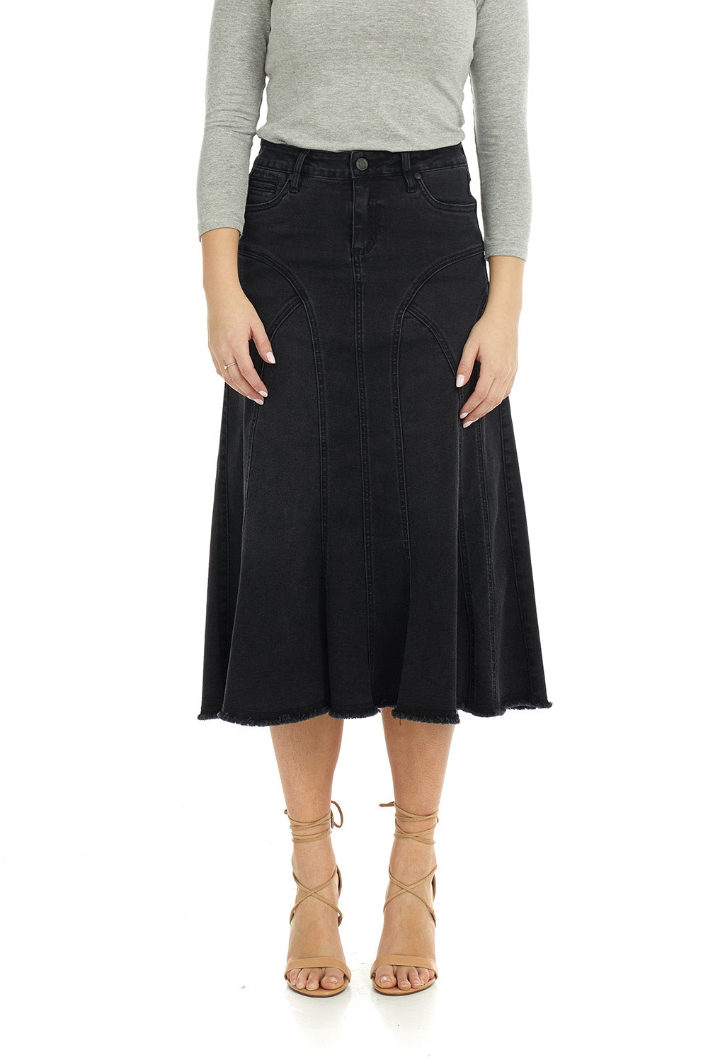 Womens High Waisted Stretch Denim Button Long Skirt Flare Fishtail Hem  Jeans | eBay