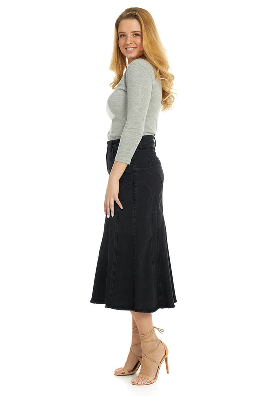 Esteez ASPEN Denim Skirt - Midi A-Line Flared Jean Skirt for Women