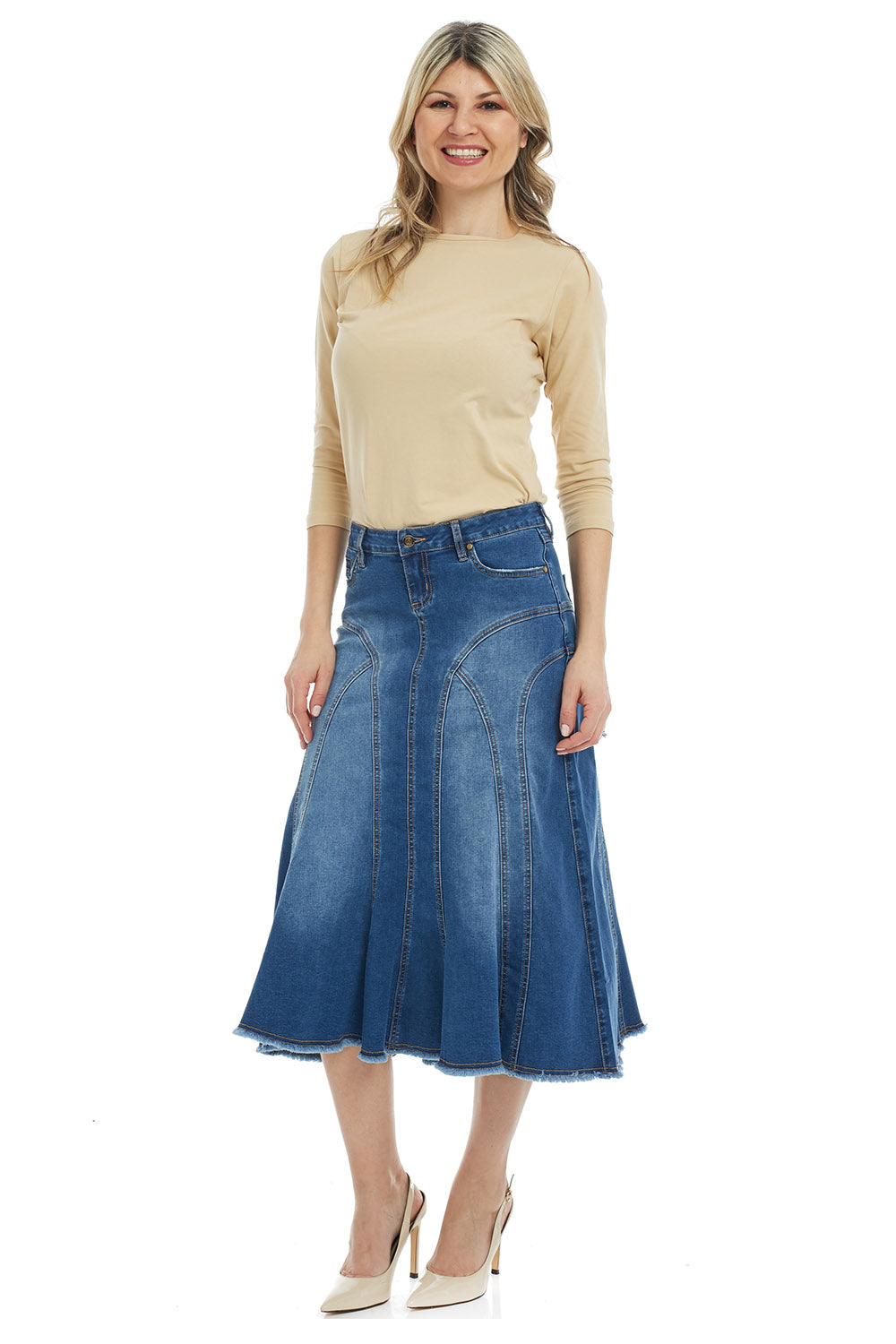 Esteez ASPEN Denim Skirt - Midi A-Line Flared Jean Skirt for Women