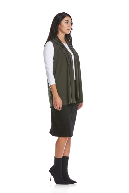 Esteez AZALEA - Women's Sleeveless Loose Fitting Open Front Vest - OLIVE