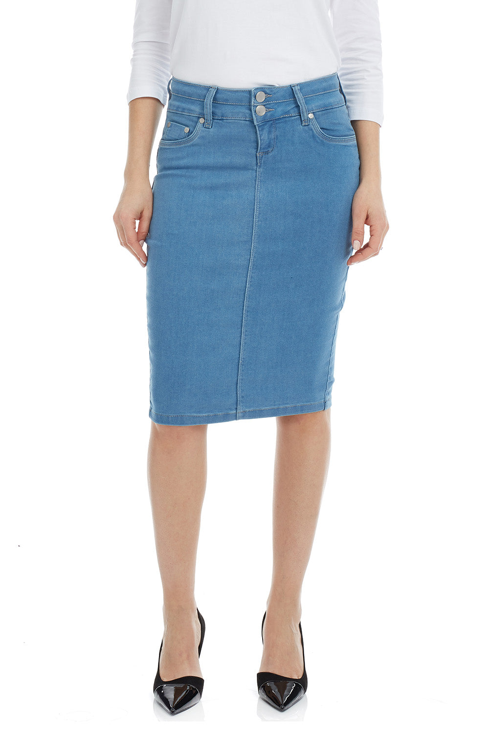 Below the knee denim jean skirt 'Beverly Hills'