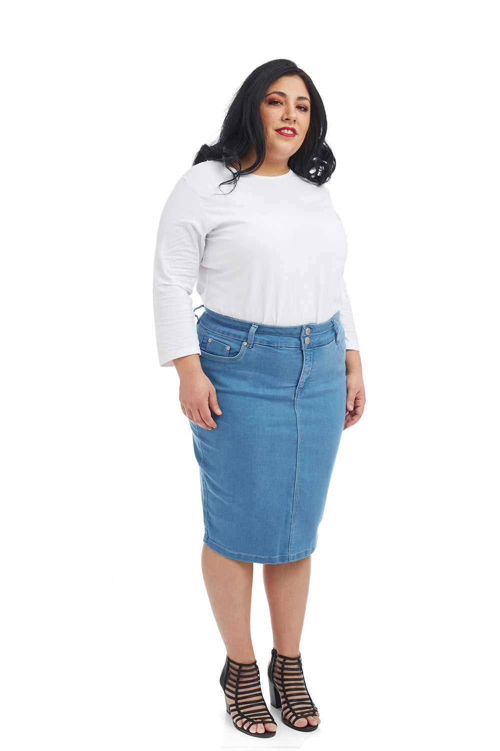 Below the knee denim jean skirt 'Beverly Hills'