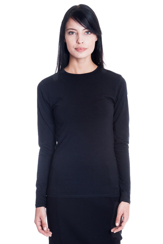 Esteez Long Sleeve Cotton Spandex RELAXED FIT Layering Shirt for WOMEN - BLACK