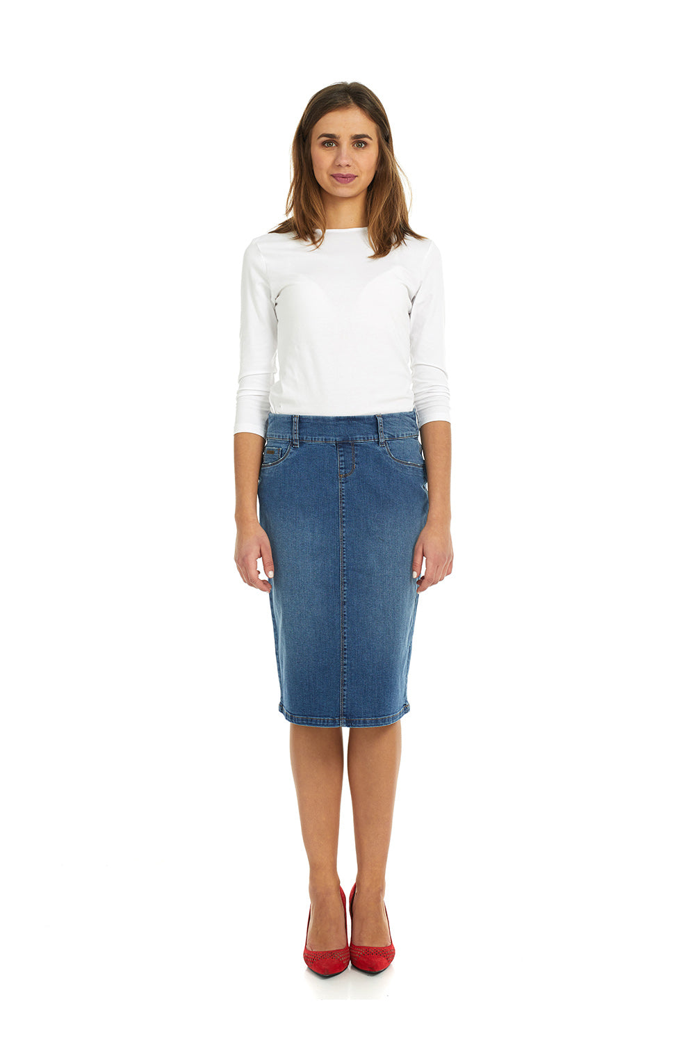 Esteez BOSTON Skirt - Below the knee Straight Jean Skirt for women