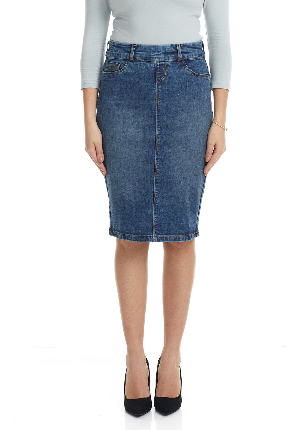 Denim below knee length denim jean skirt 'Brooklyn'