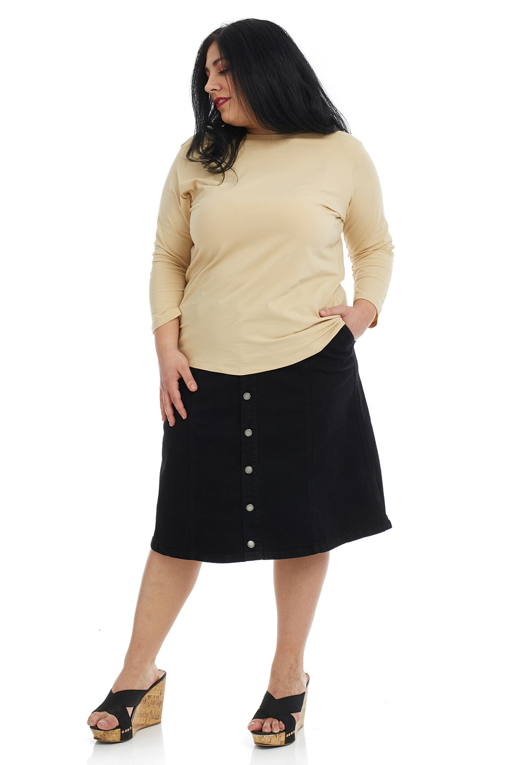 Esteez CHELSEA Denim Skirt - Button Down Flary A-Line Jean Skirt for WOMEN