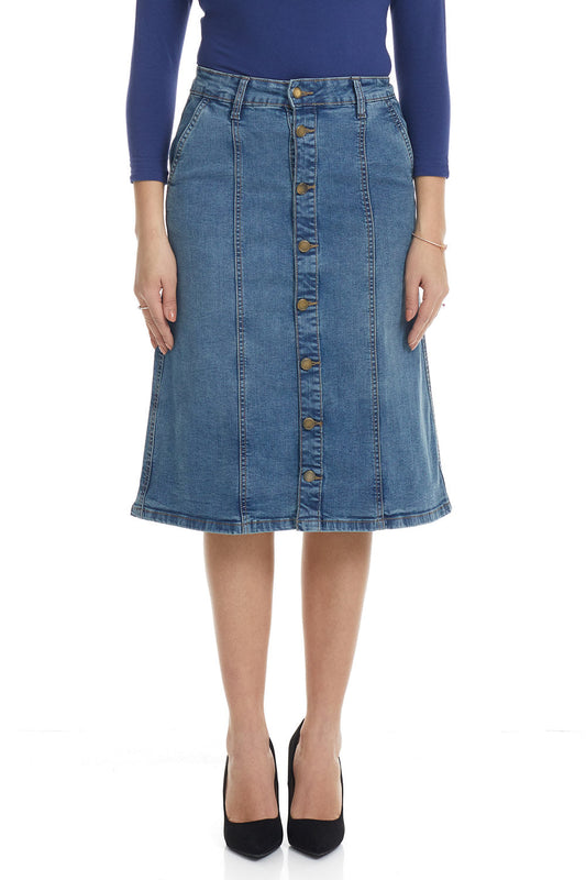 Button Down Denim Flary A-Line Jean Skirt for women 'Chelsea'
