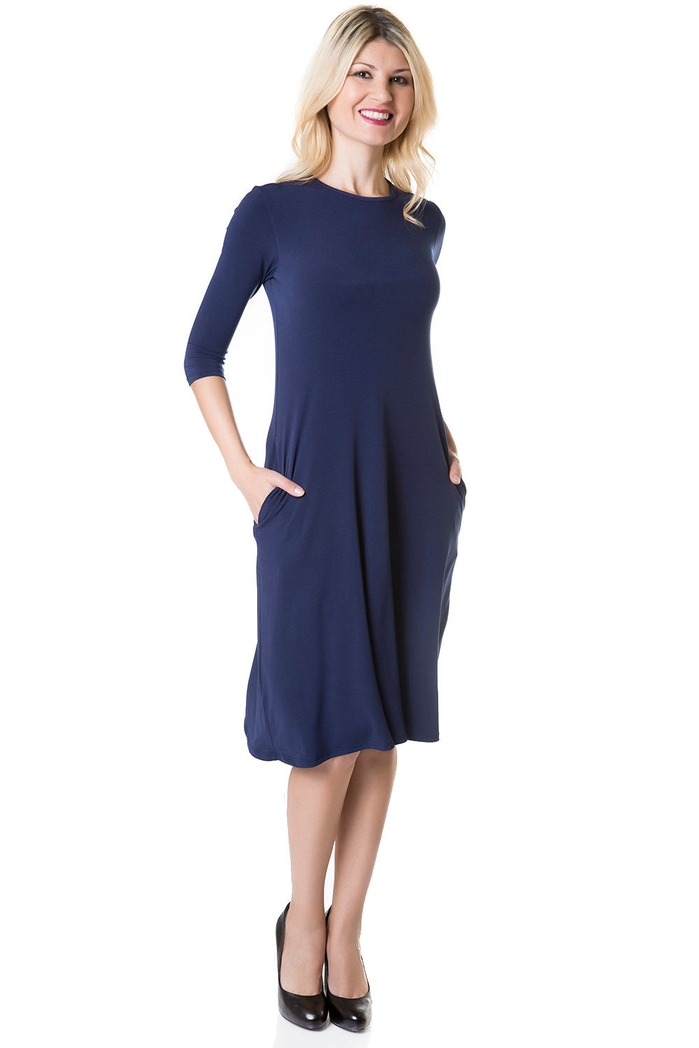 Esteez TAMMEE Dress - Womens Classic Fit and Flare Dress with pockets - NAVY