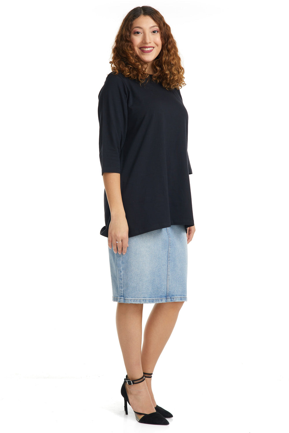 Esteez ¾ Sleeve Cotton Spandex Loose Fit Shirt for WOMEN - JET BLACK