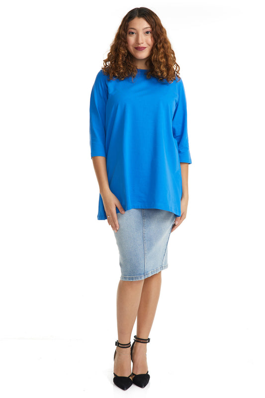 Esteez ¾ Sleeve Cotton Spandex Loose Fit Shirt for WOMEN - BLUE