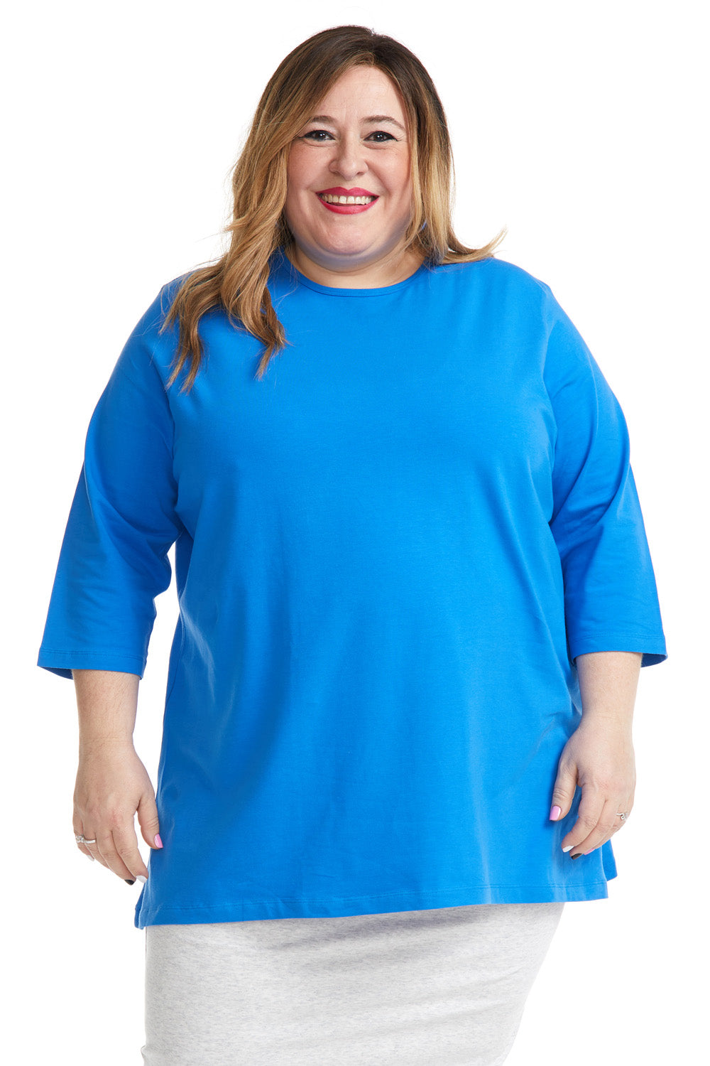 Esteez ¾ Sleeve Cotton Spandex Loose Fit Shirt for WOMEN - BLUE