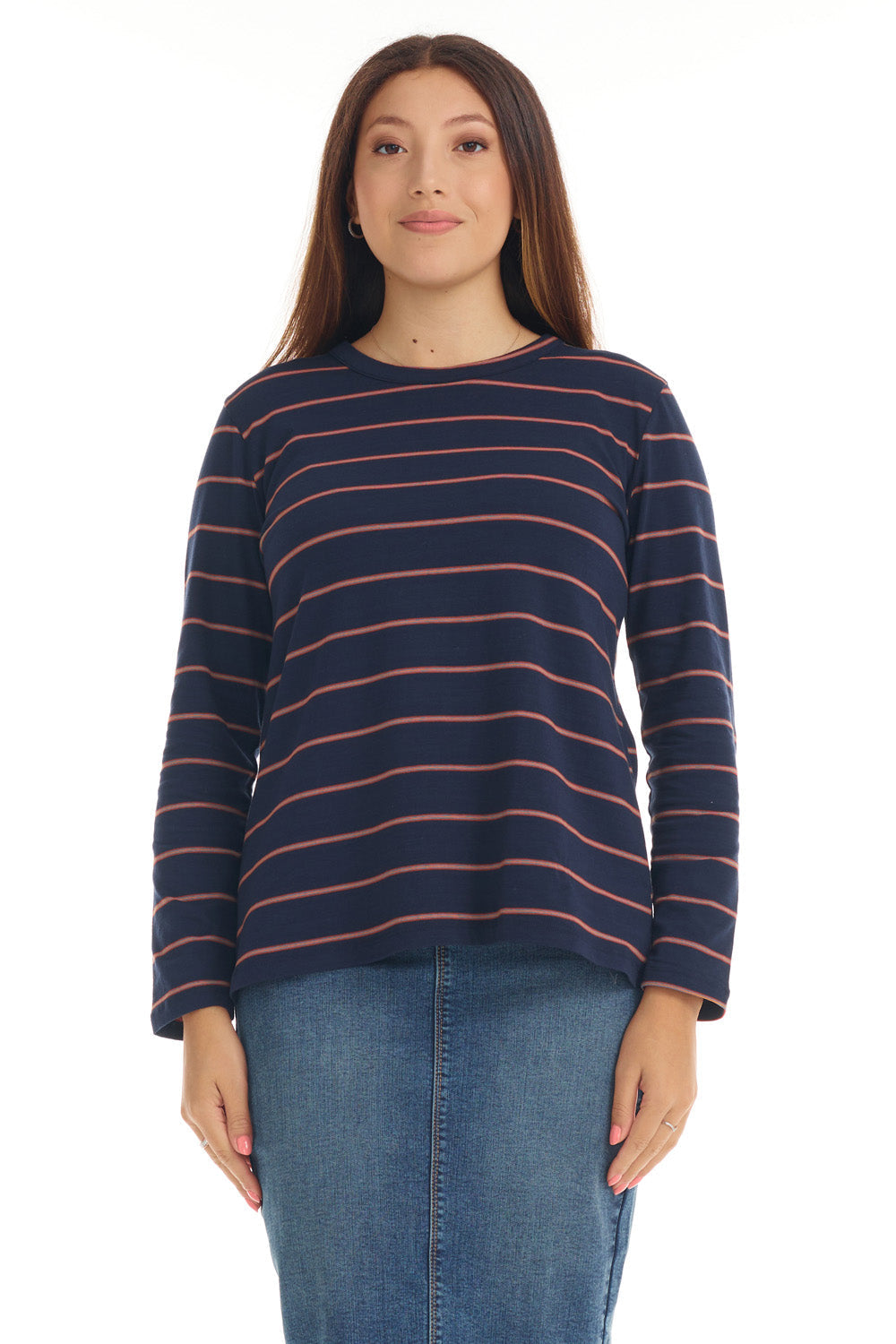 Womens Long Sleeve Cotton Top - B521 STRIPES