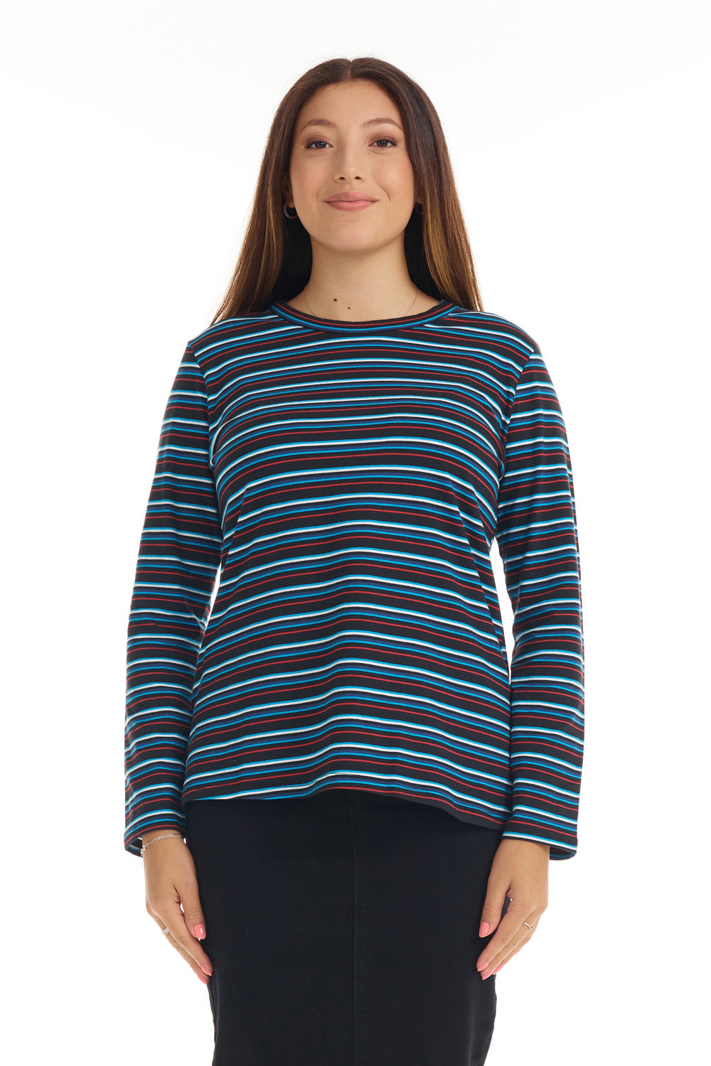 Womens Long Sleeve Cotton Top - B585 STRIPES