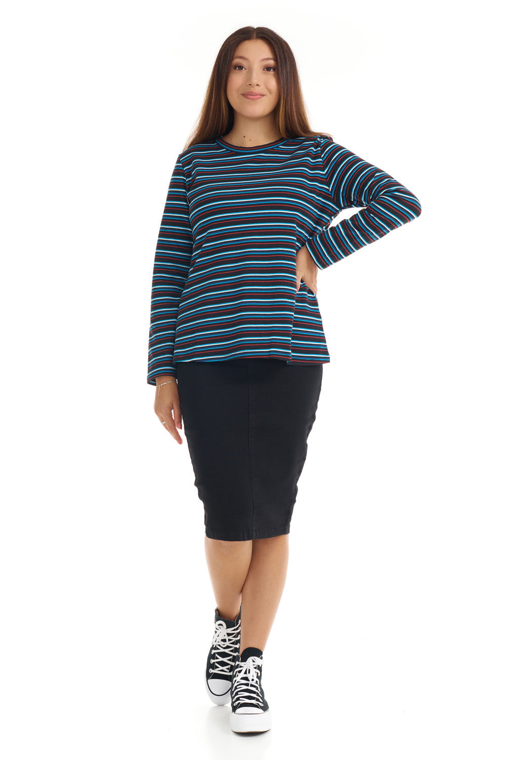 Womens Long Sleeve Cotton Top - B585 STRIPES