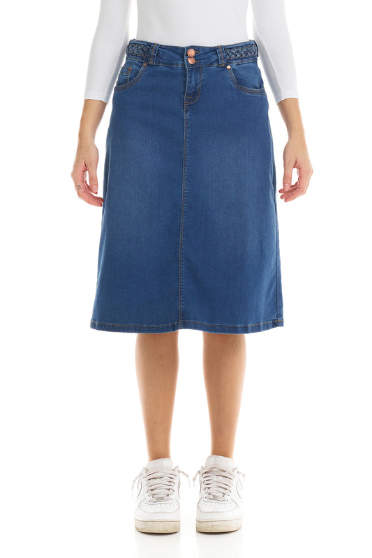 Esteez SYDNEY Denim Skirt - Modest Below the Knee A-line Jean Skirt for Women - VINTAGE BLUE